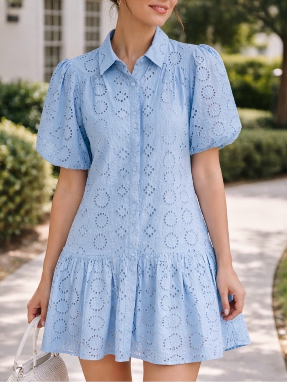 Donna Morgan Collared Button-Front Eyelet Dress, Sz: 6